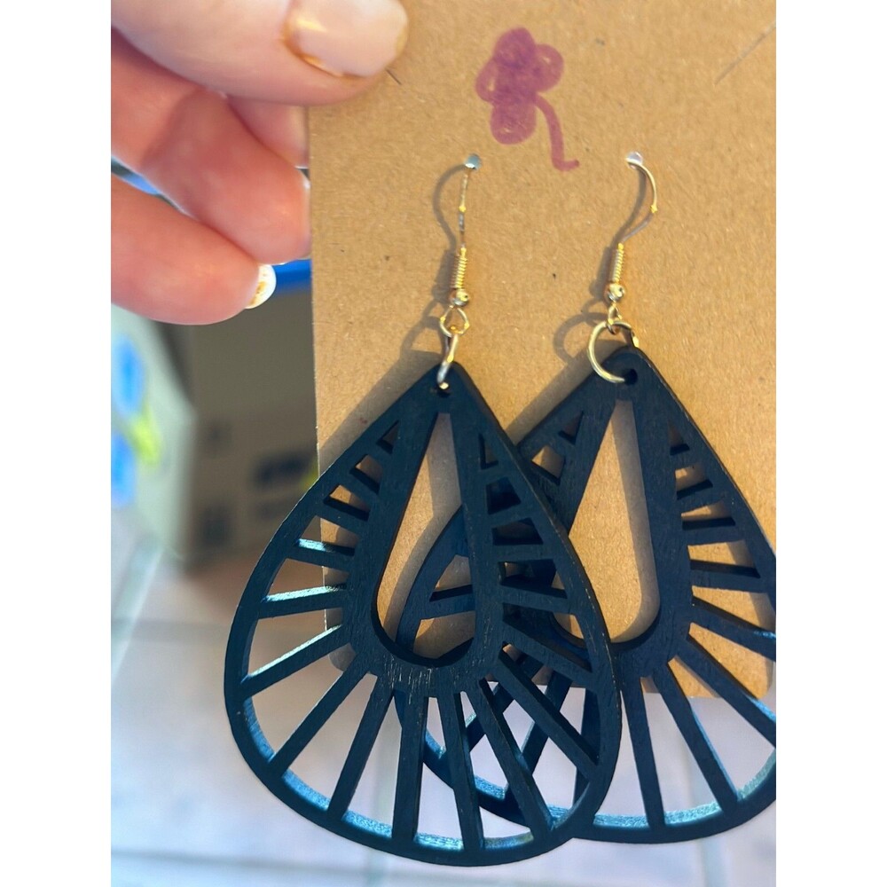 Wooden Earrings Cut out - Black Wood